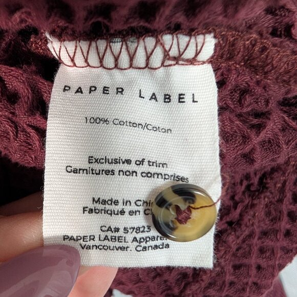 PAPER LABEL Oversized Waffle Button Down Shirt Burgundy Cotton Size Large - Picture 12 of 13